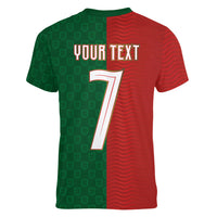 Portuguese Football Custom Women V-Neck T-Shirt Wave Pattern Heritage Crest