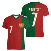 Portuguese Football Custom Women V-Neck T-Shirt Wave Pattern Heritage Crest