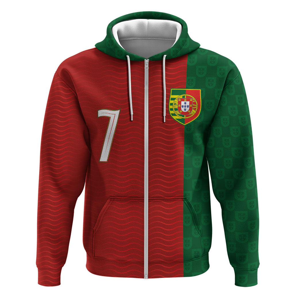 Portuguese Football Custom Zip Hoodie Wave Pattern Heritage Crest
