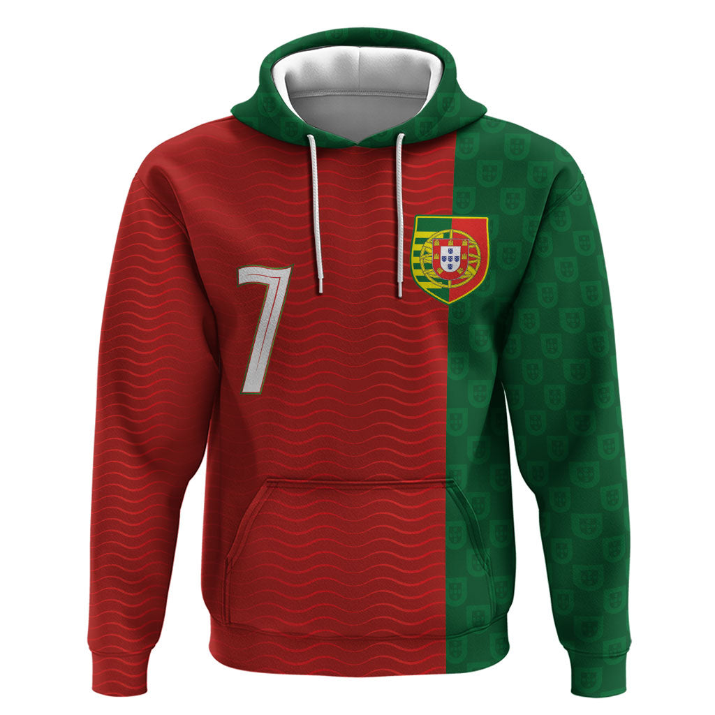 Portuguese Football Custom Zip Hoodie Wave Pattern Heritage Crest