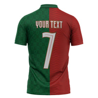 Portuguese Football Custom Zipper Polo Shirt Wave Pattern Heritage Crest