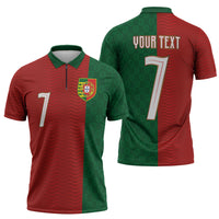 Portuguese Football Custom Zipper Polo Shirt Wave Pattern Heritage Crest