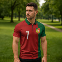 Portuguese Football Custom Zipper Polo Shirt Wave Pattern Heritage Crest
