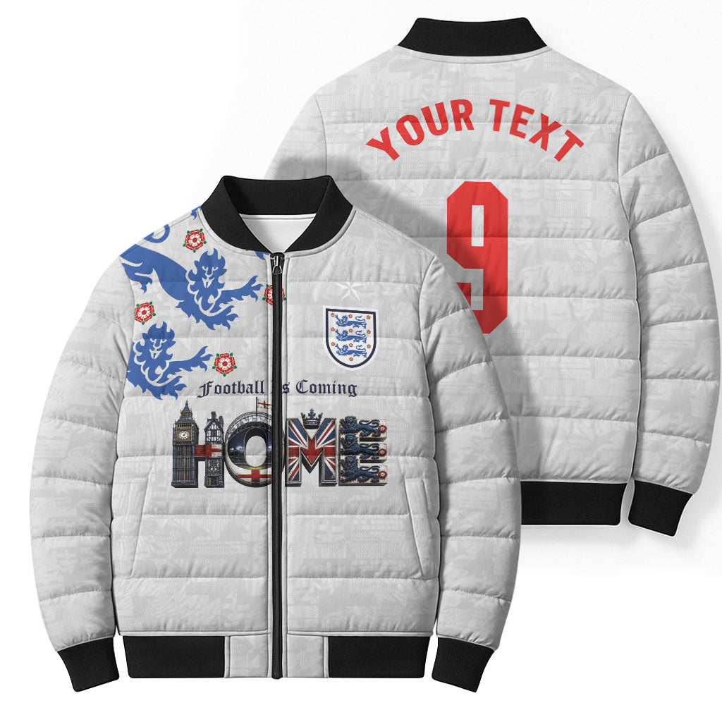 Custom England National Football Bomber Puffer Jacket Football is Coming Home Typography Sporty Style