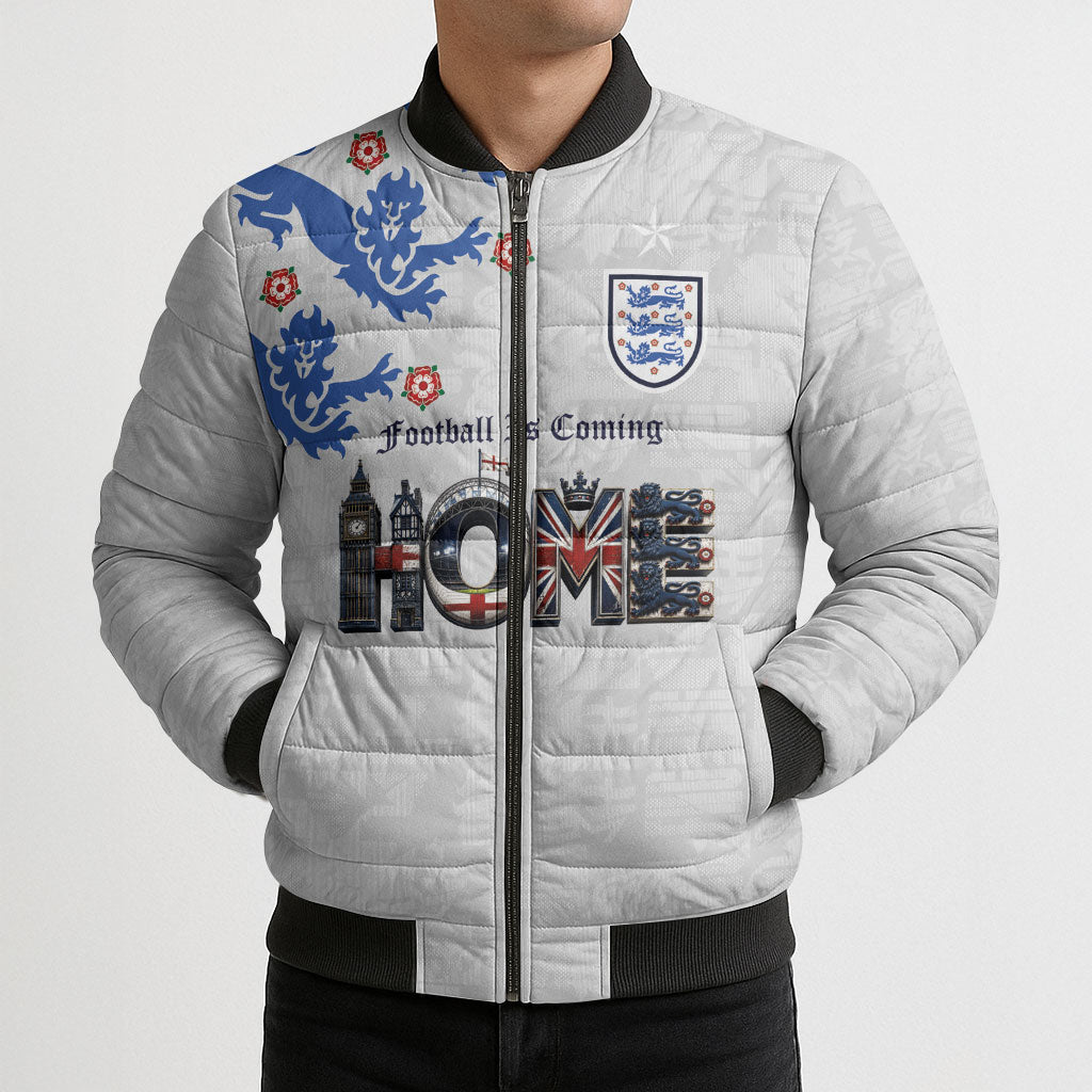Custom England National Football Bomber Puffer Jacket Football is Coming Home Typography Sporty Style