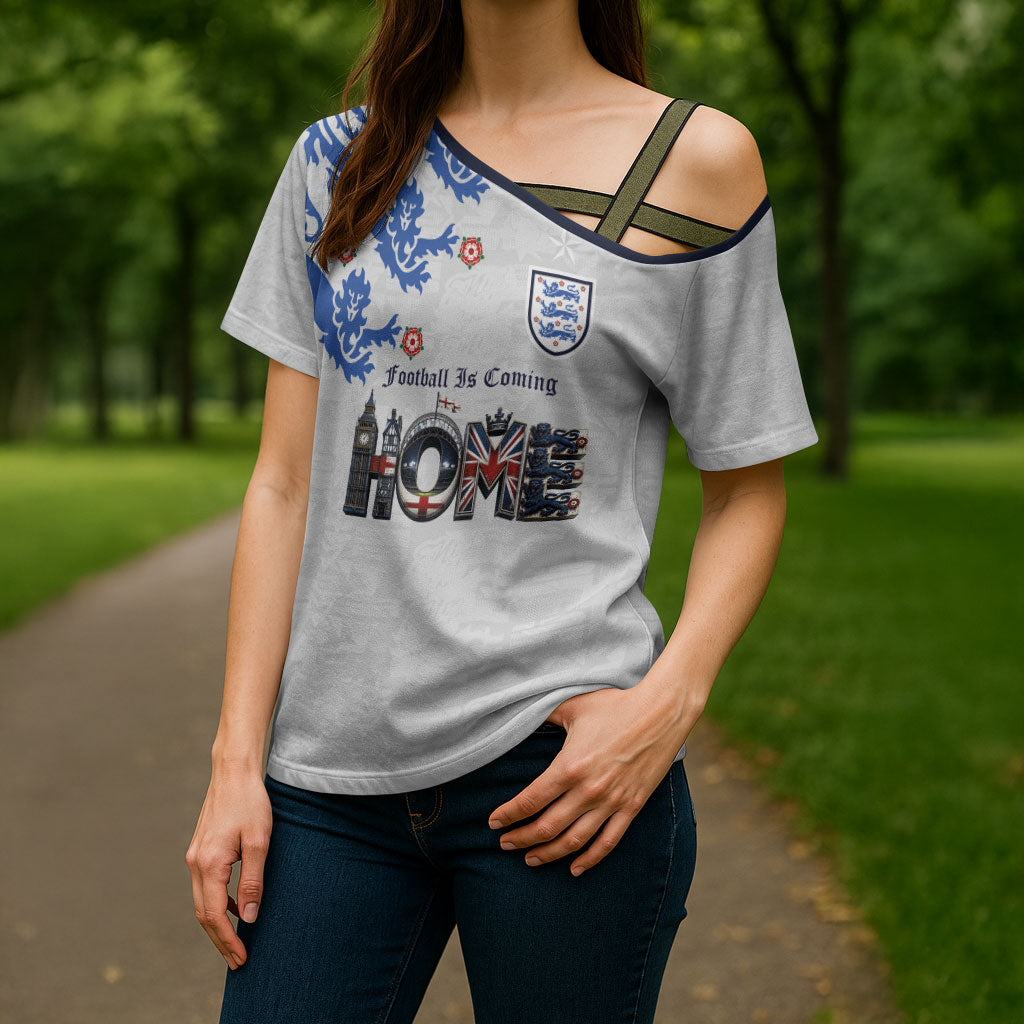 Custom England National Football Cross Shoulder Shirt Football is Coming Home Typography Sporty Style