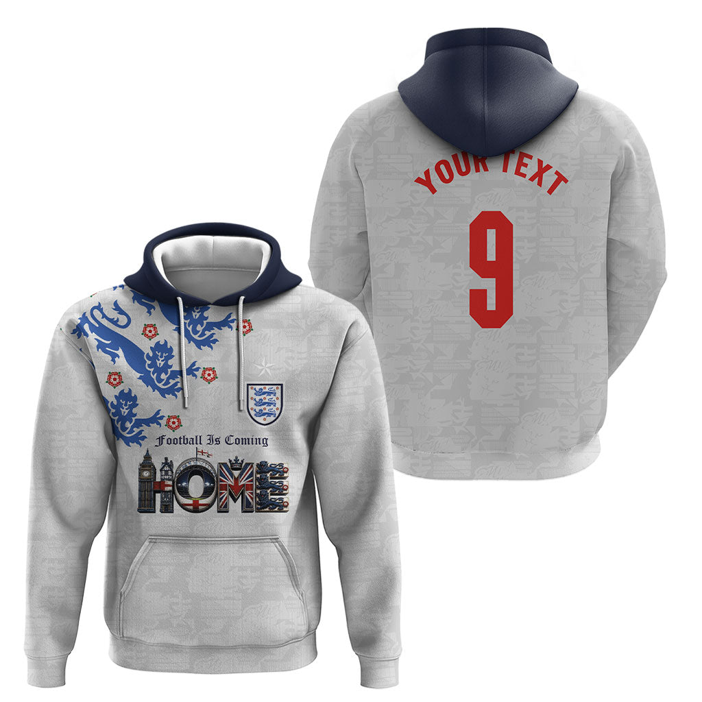 Custom England National Football Hoodie Football is Coming Home Typography Sporty Style