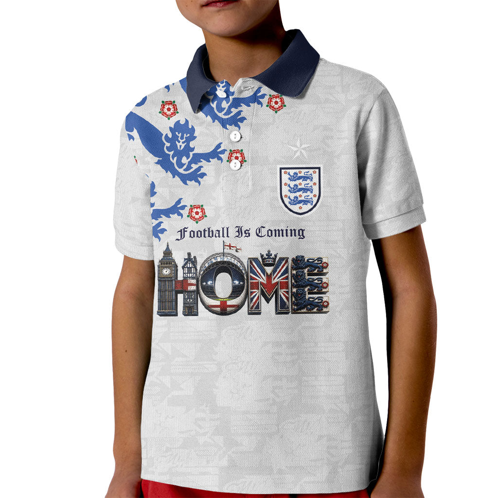 Custom England National Football Kid Polo Shirt Football is Coming Home Typography Sporty Style