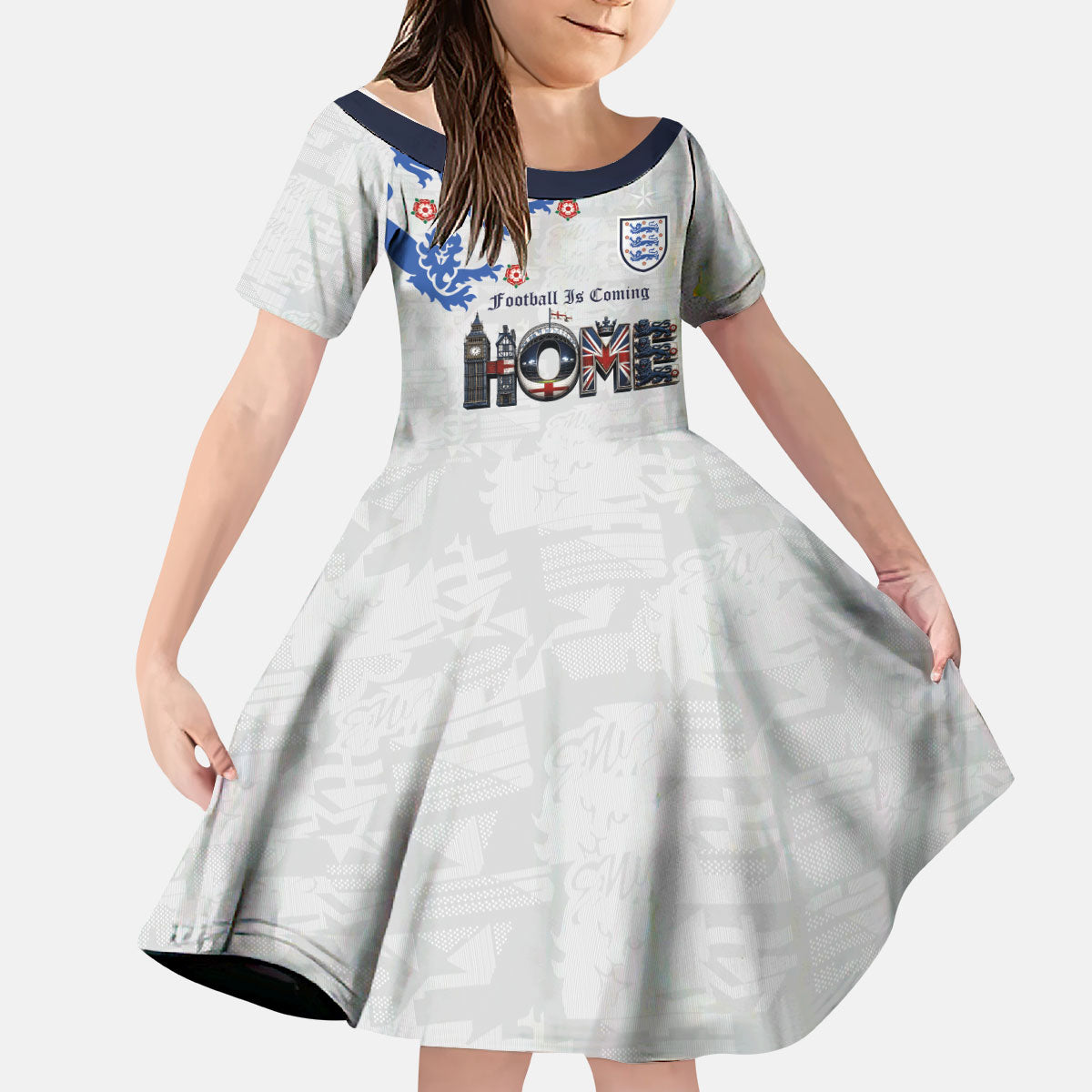 Custom England National Football Kid Short Sleeve Dress Football is Coming Home Typography Sporty Style