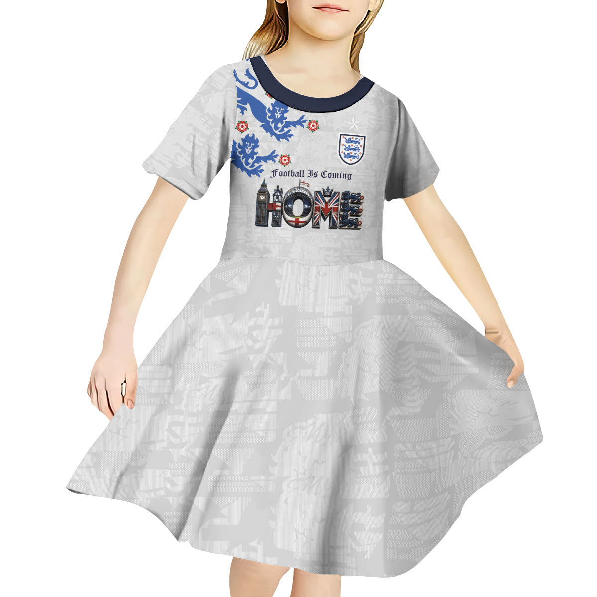 Custom England National Football Kid Short Sleeve Dress Football is Coming Home Typography Sporty Style