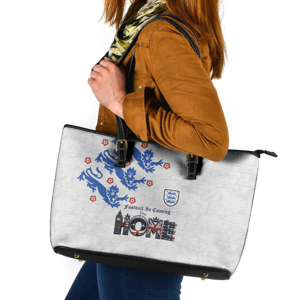 England National Football Leather Tote Bag Football is Coming Home Typography Sporty Style