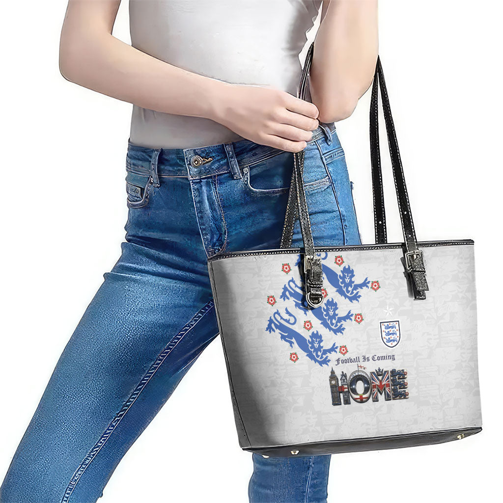 England National Football Leather Tote Bag Football is Coming Home Typography Sporty Style
