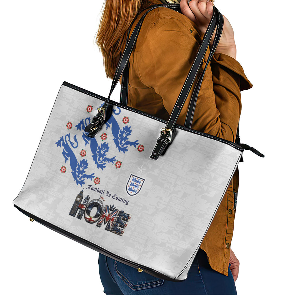 England National Football Leather Tote Bag Football is Coming Home Typography Sporty Style