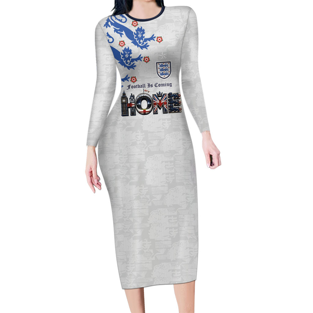 Custom England National Football Long Sleeve Bodycon Dress Football is Coming Home Typography Sporty Style