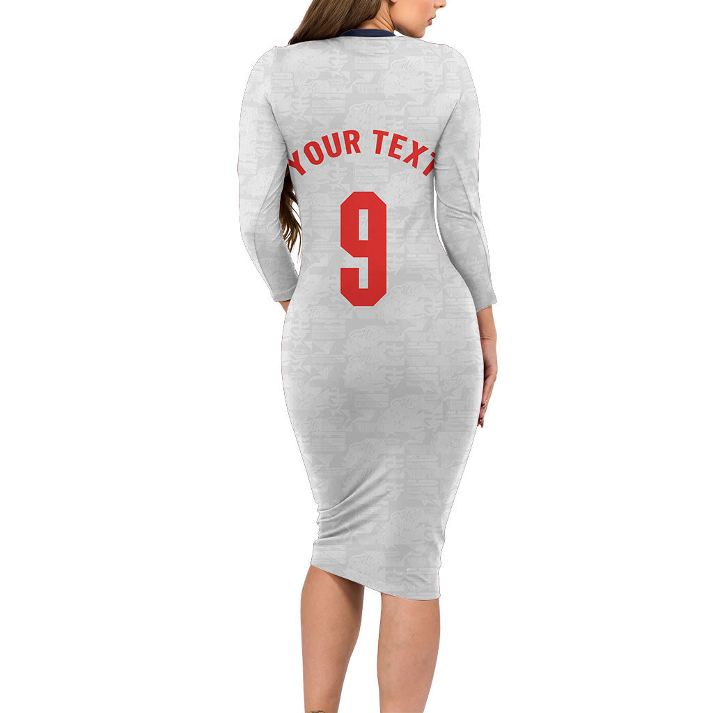 Custom England National Football Long Sleeve Bodycon Dress Football is Coming Home Typography Sporty Style