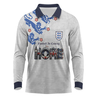 Custom England National Football Long Sleeve Polo Shirt Football is Coming Home Typography Sporty Style