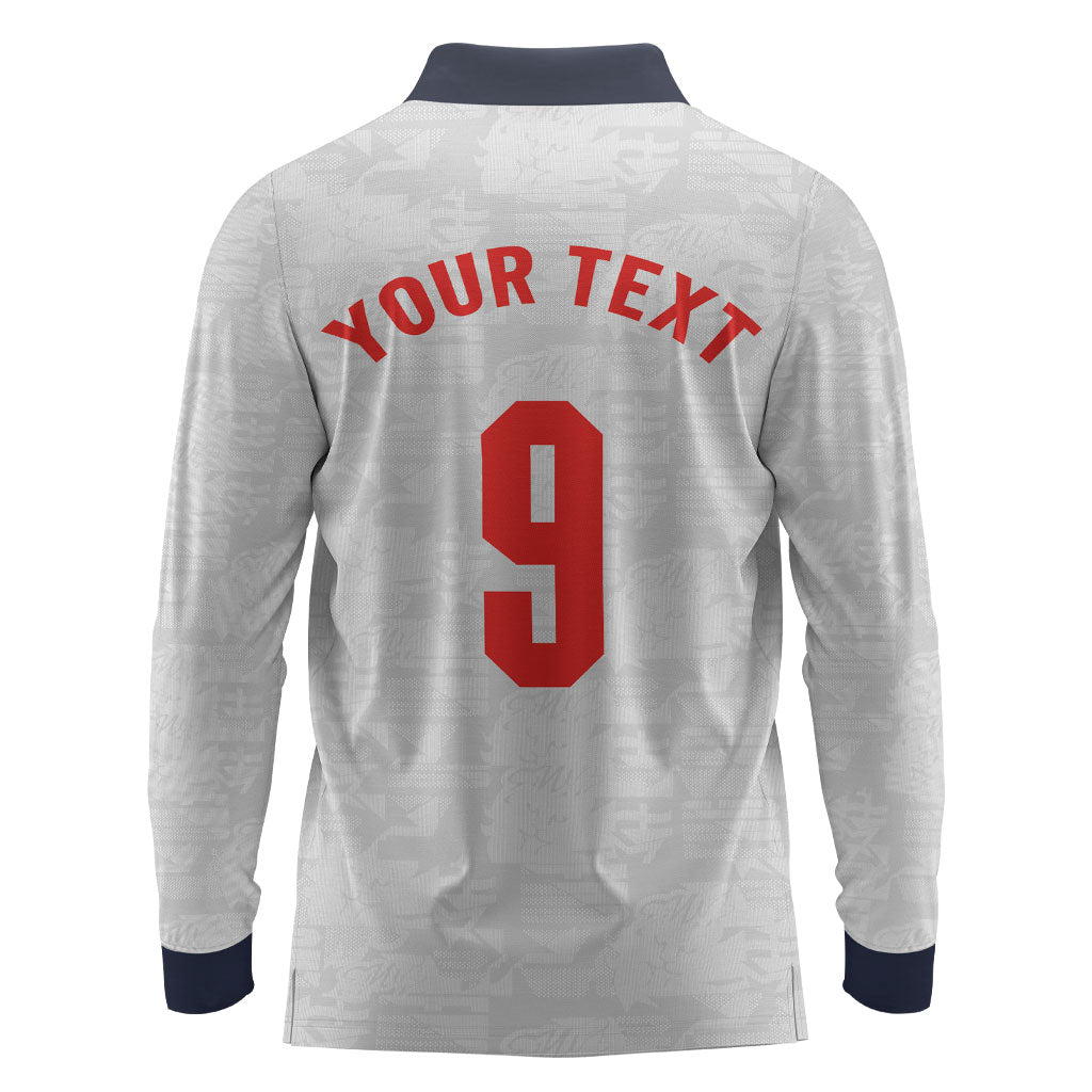 Custom England National Football Long Sleeve Polo Shirt Football is Coming Home Typography Sporty Style