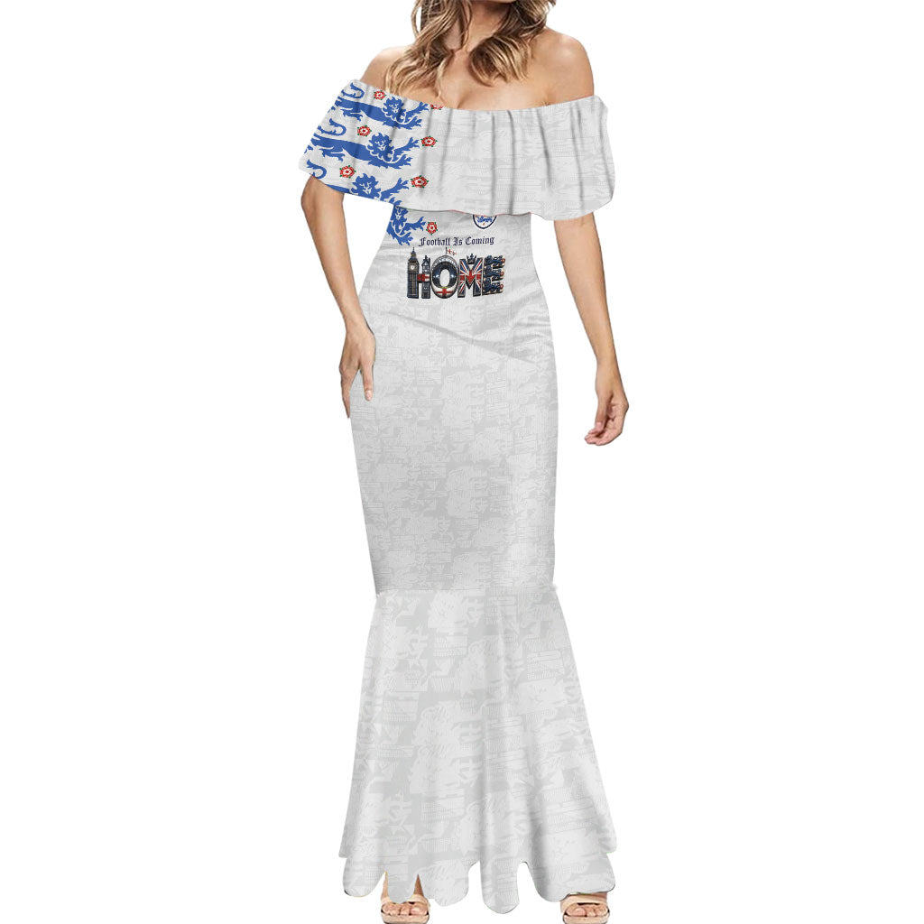 Custom England National Football Mermaid Dress Football is Coming Home Typography Sporty Style