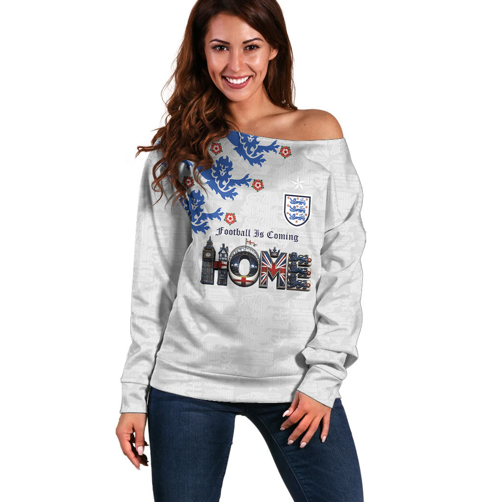Custom England National Football Off Shoulder Sweater Football is Coming Home Typography Sporty Style