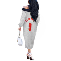 Custom England National Football Off The Shoulder Long Sleeve Dress Football is Coming Home Typography Sporty Style