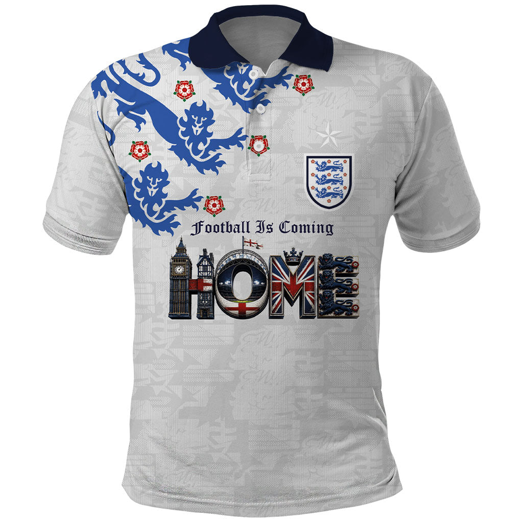 Custom England National Football Polo Shirt Football is Coming Home Typography Sporty Style