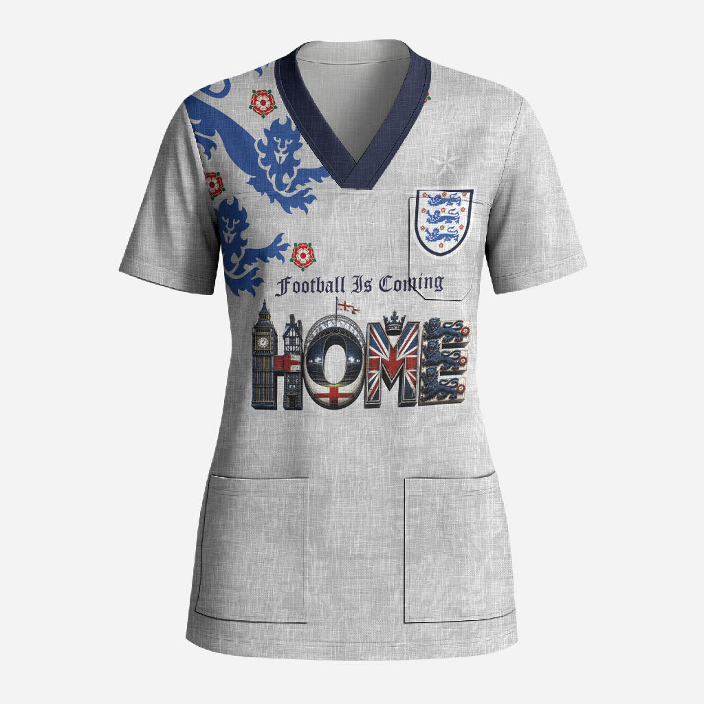 Custom England National Football Scrub Top Football is Coming Home Typography Sporty Style