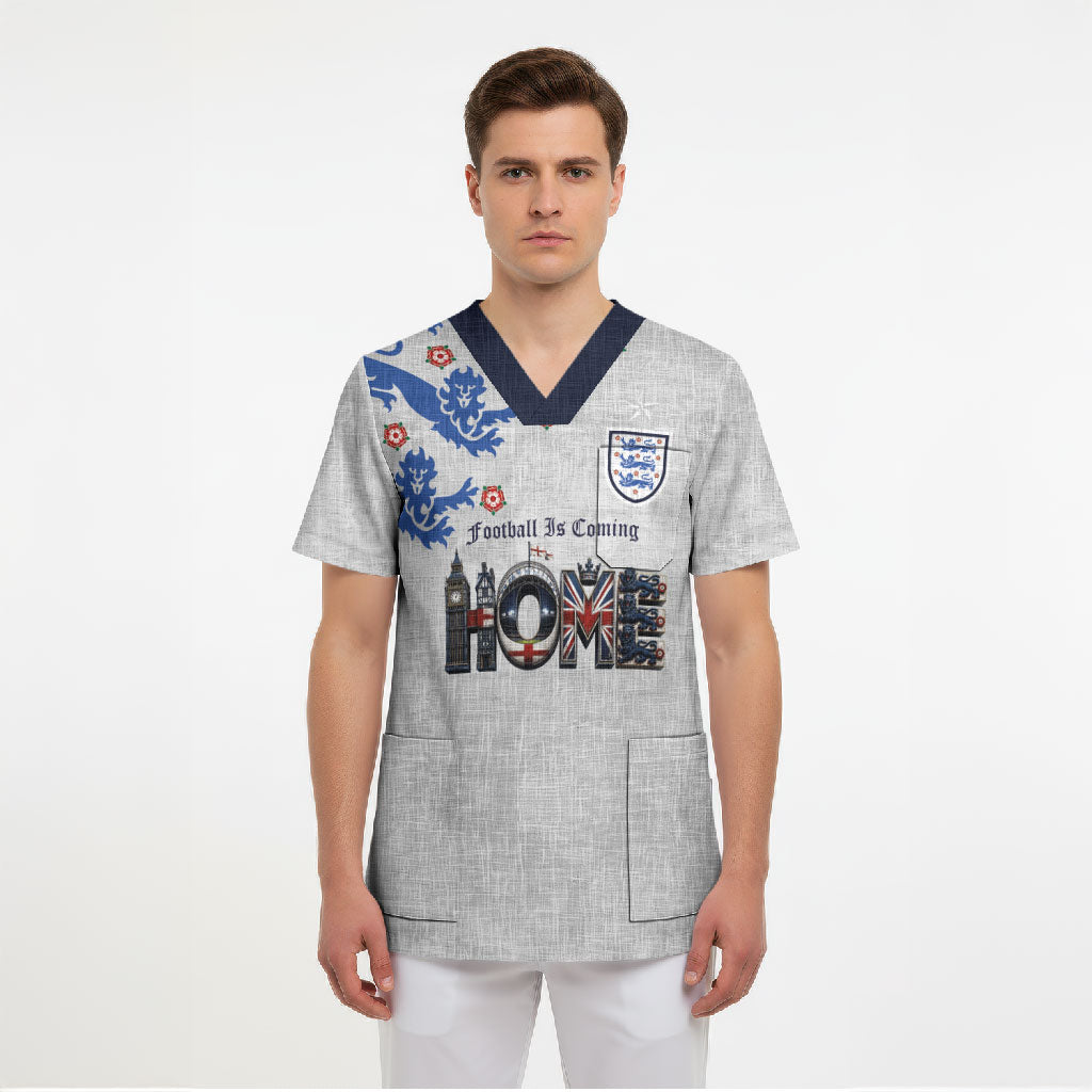 Custom England National Football Scrub Top Football is Coming Home Typography Sporty Style