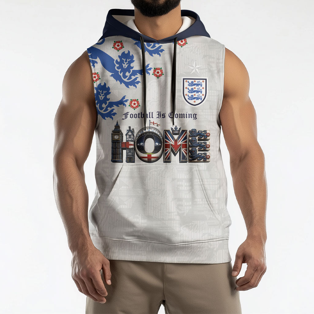Custom England National Football Sleeveless Hoodie Football is Coming Home Typography Sporty Style