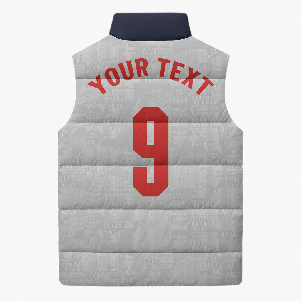 Custom England National Football Sleeveless Puffer Jacket Football is Coming Home Typography Sporty Style