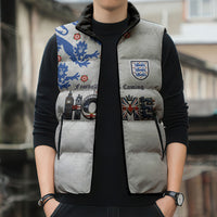 Custom England National Football Sleeveless Puffer Jacket Football is Coming Home Typography Sporty Style