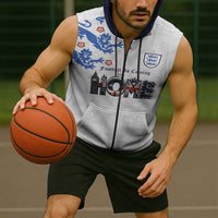Custom England National Football Sleeveless Zip Hoodie Football is Coming Home Typography Sporty Style