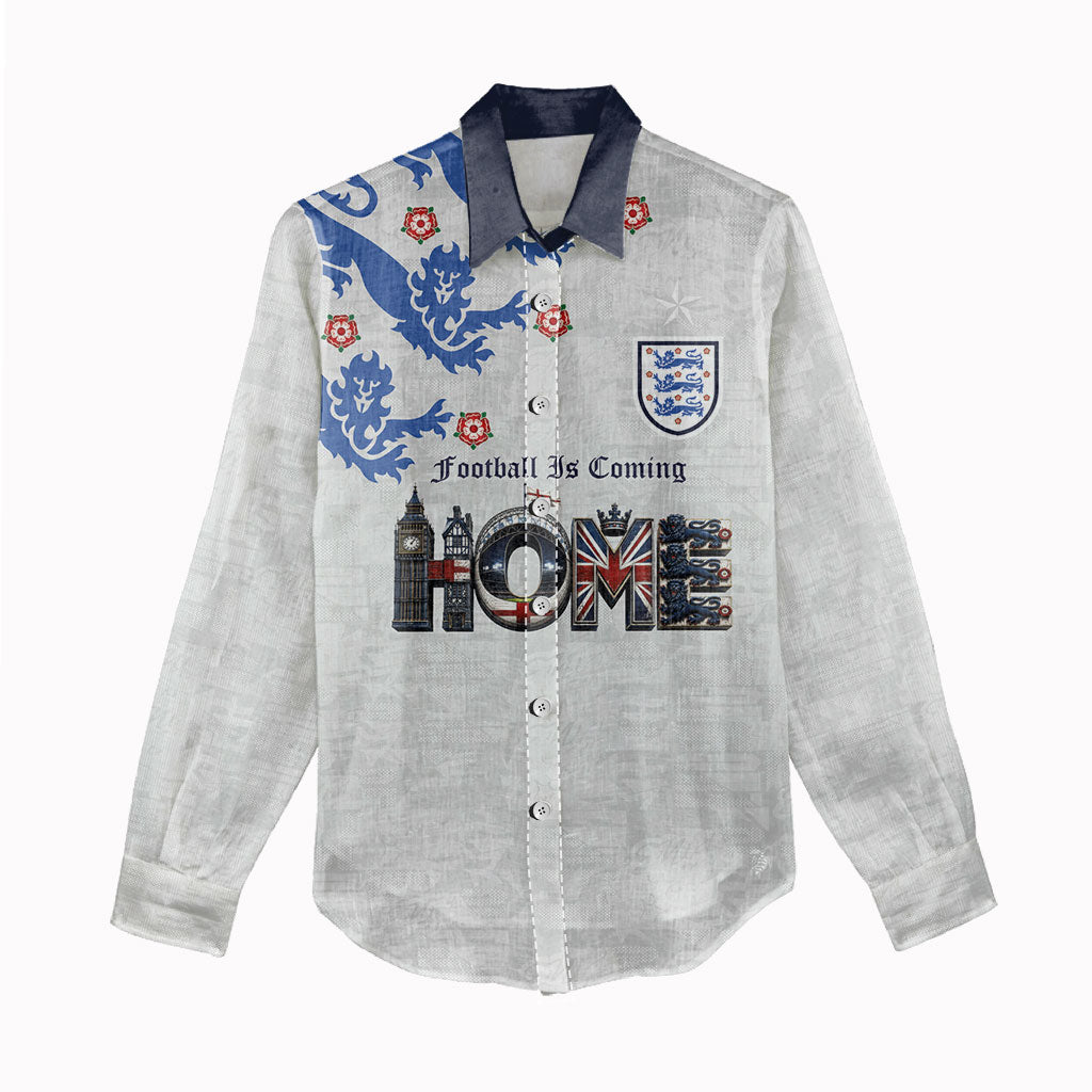 Custom England National Football Women Casual Shirt Football is Coming Home Typography Sporty Style
