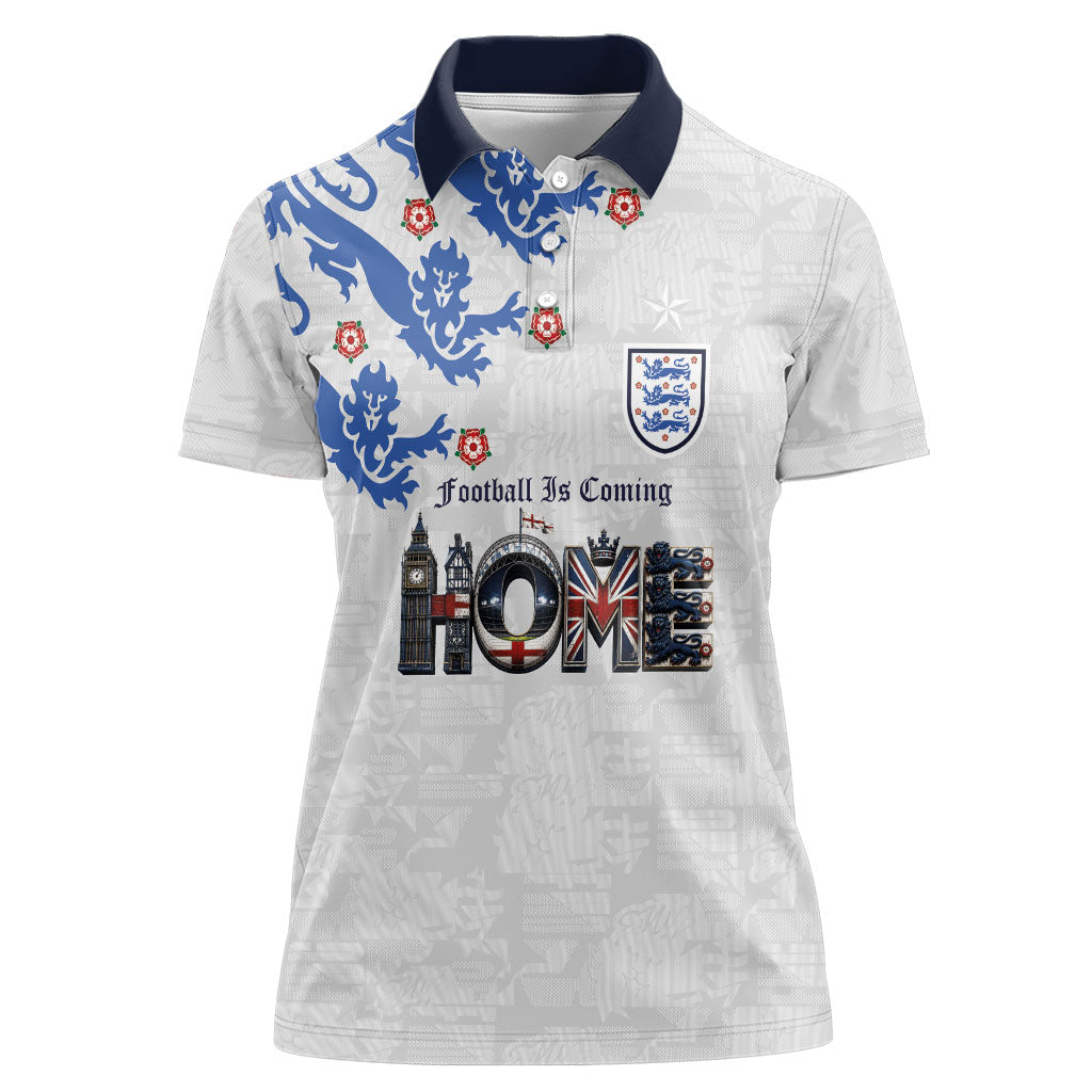 Custom England National Football Women Polo Shirt Football is Coming Home Typography Sporty Style