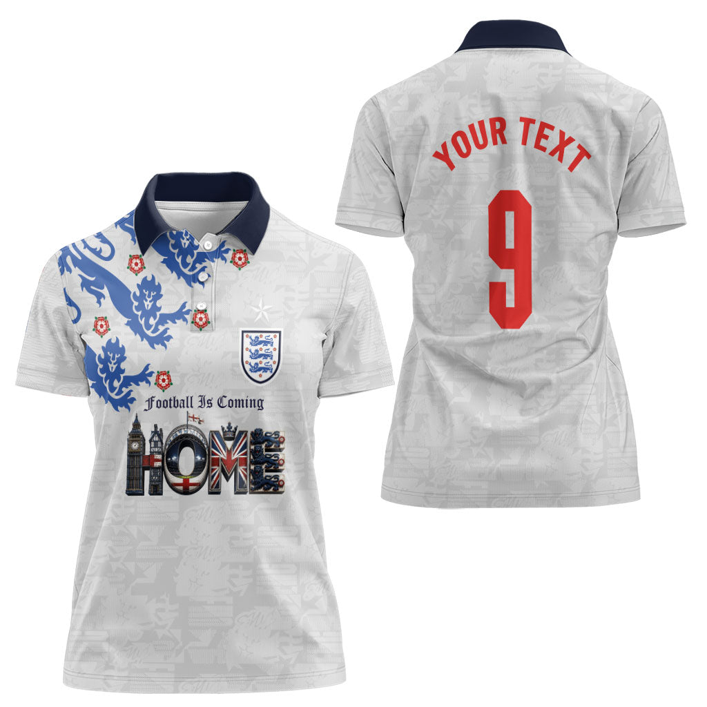 Custom England National Football Women Polo Shirt Football is Coming Home Typography Sporty Style