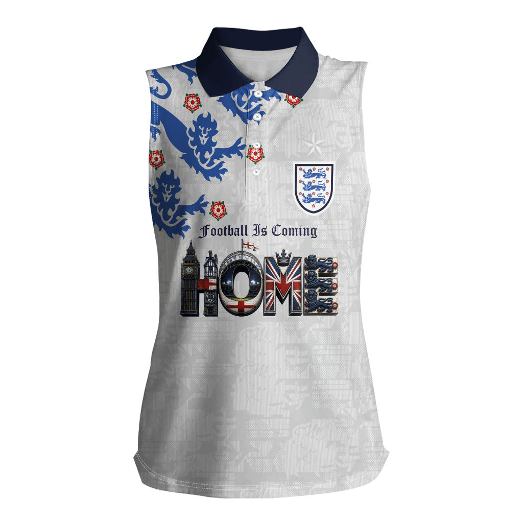 Custom England National Football Women Sleeveless Polo Shirt Football is Coming Home Typography Sporty Style
