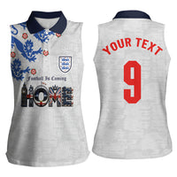Custom England National Football Women Sleeveless Polo Shirt Football is Coming Home Typography Sporty Style