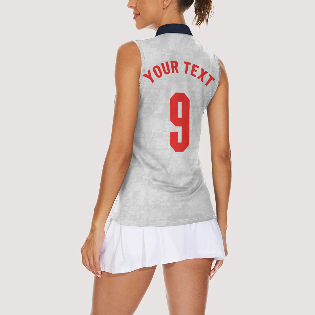 Custom England National Football Women Sleeveless Polo Shirt Football is Coming Home Typography Sporty Style