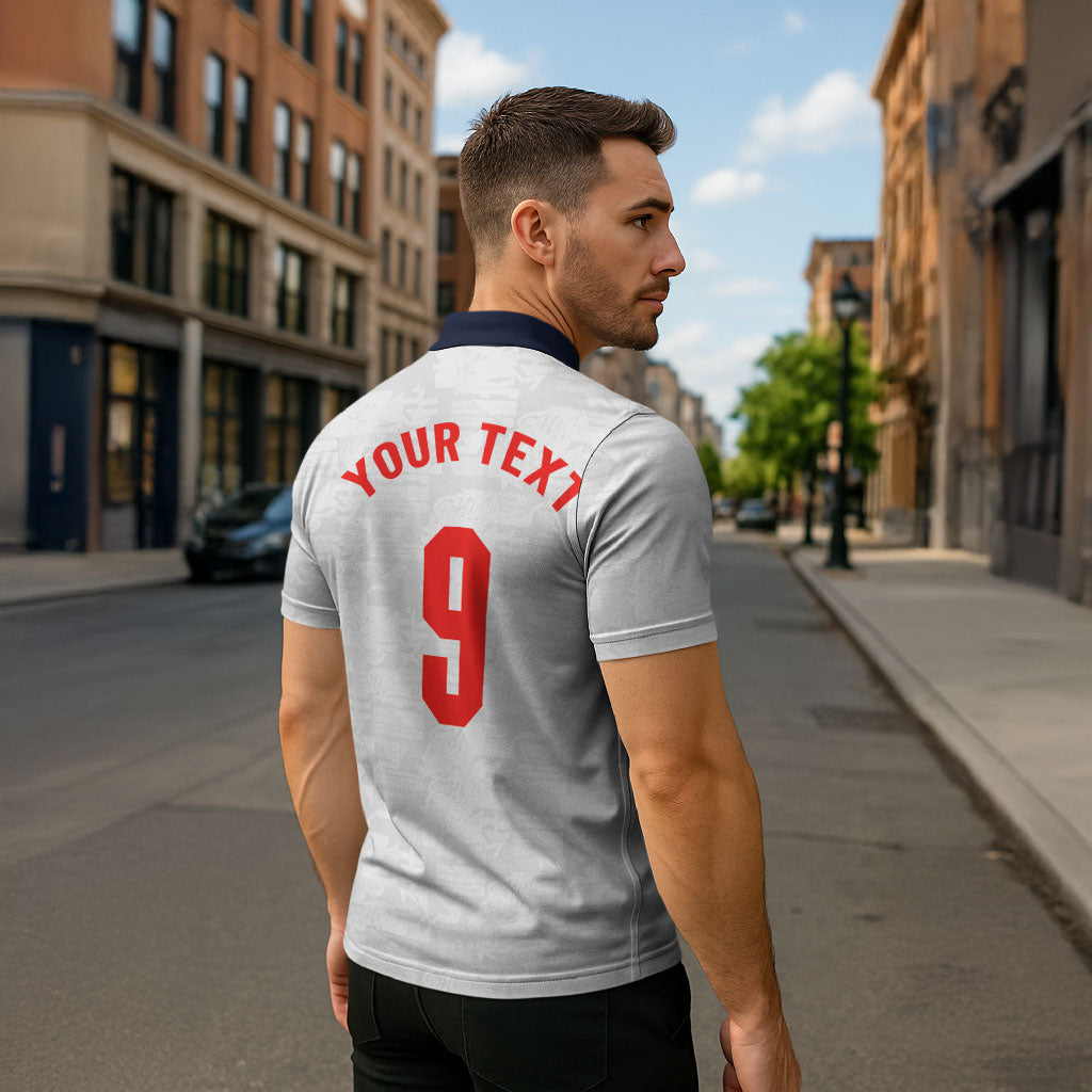 Custom England National Football Zipper Polo Shirt Football is Coming Home Typography Sporty Style