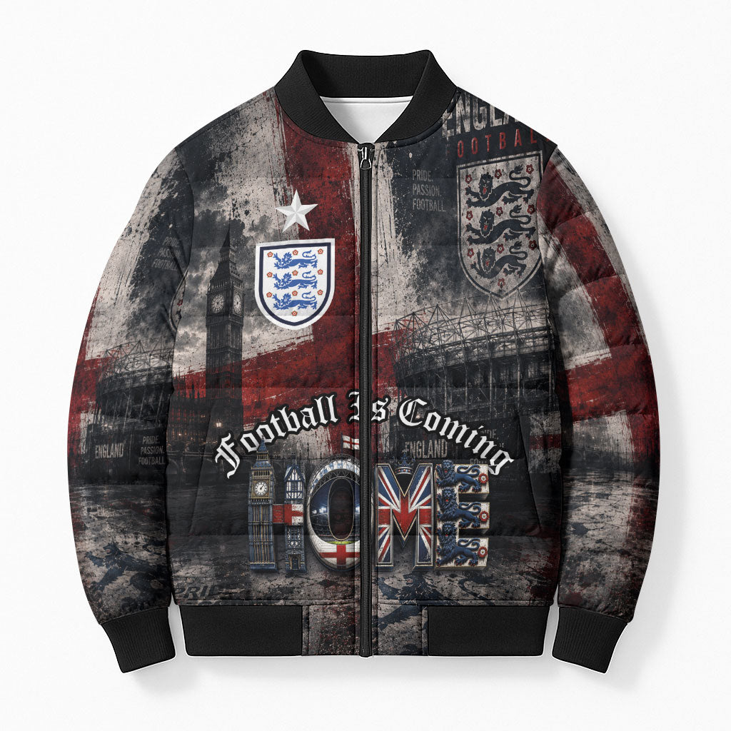 England National Football Bomber Puffer Jacket Football is Coming Home Typography Grunge Style