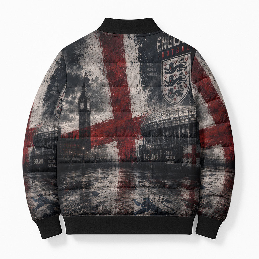 England National Football Bomber Puffer Jacket Football is Coming Home Typography Grunge Style