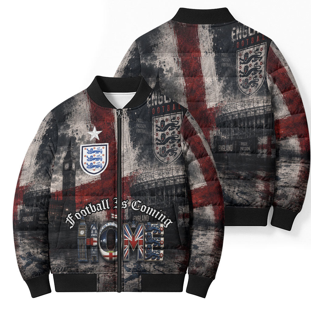 England National Football Bomber Puffer Jacket Football is Coming Home Typography Grunge Style