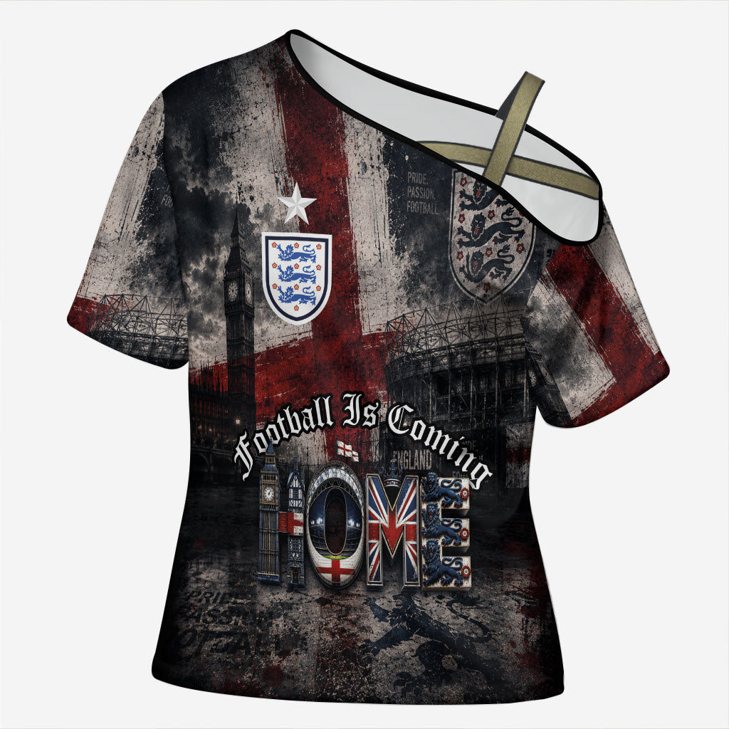 England National Football Cross Shoulder Shirt Football is Coming Home Typography Grunge Style