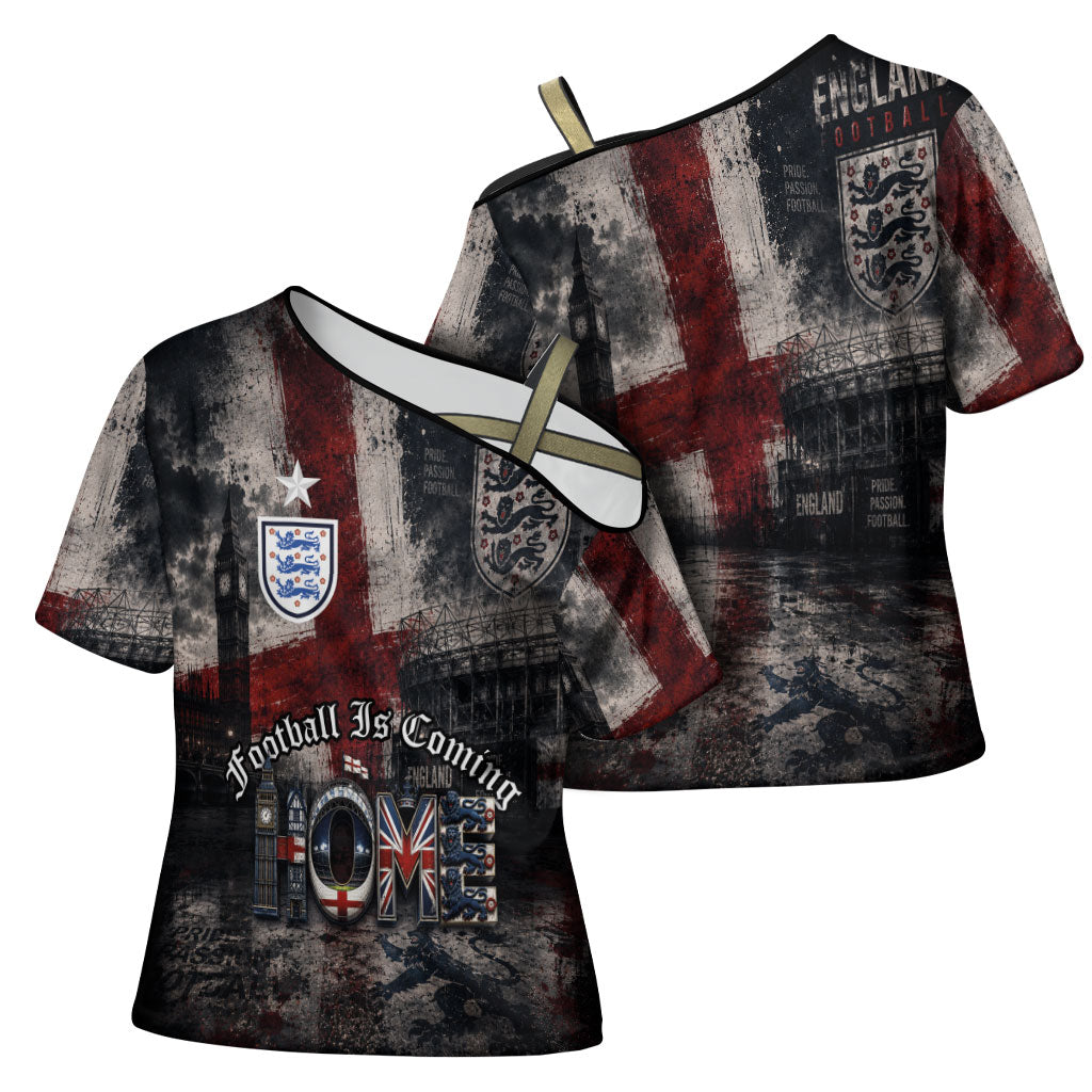 England National Football Cross Shoulder Shirt Football is Coming Home Typography Grunge Style