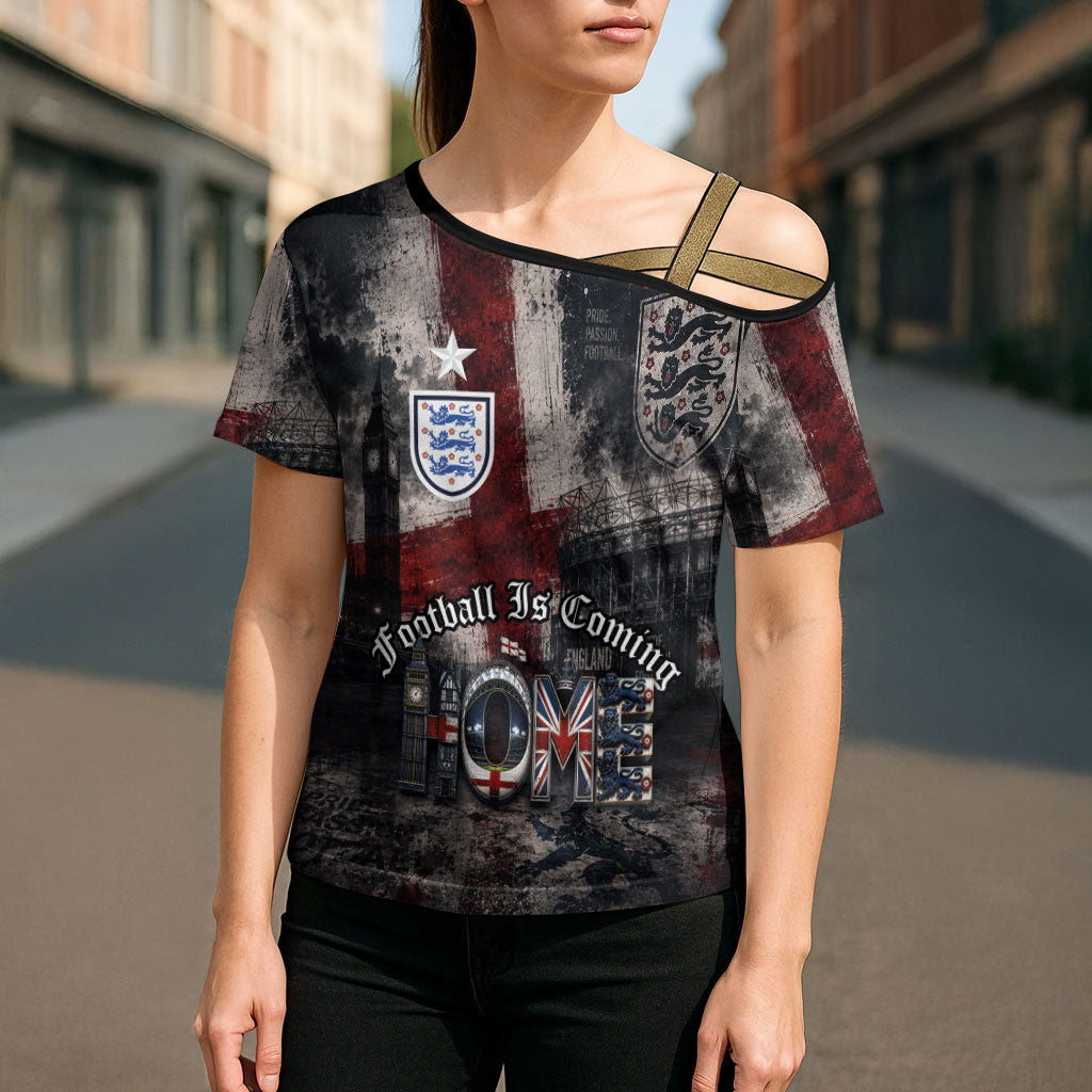 England National Football Cross Shoulder Shirt Football is Coming Home Typography Grunge Style