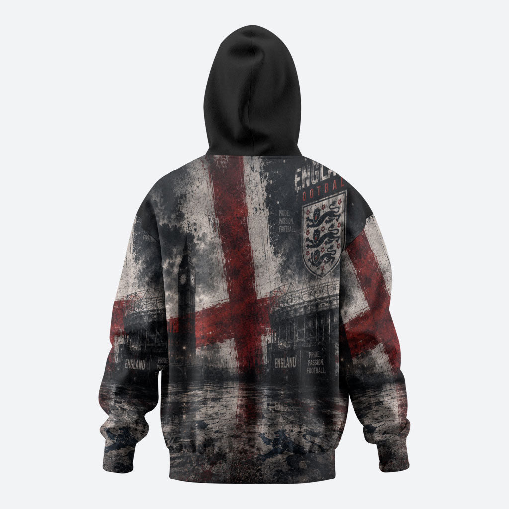 England National Football Hoodie Football is Coming Home Typography Grunge Style