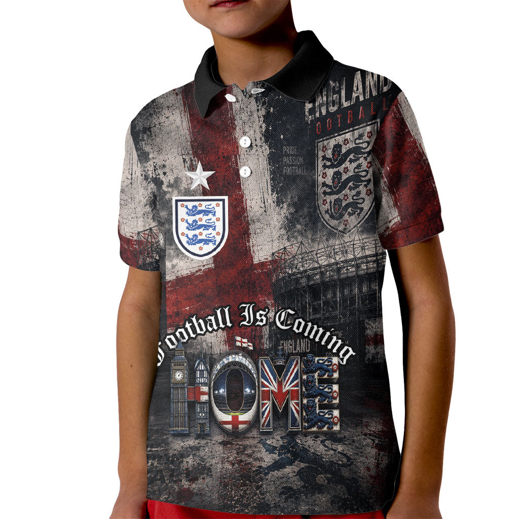 England National Football Kid Polo Shirt Football is Coming Home Typography Grunge Style