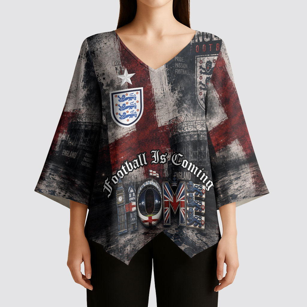 England National Football Kimono Sleeve Blouse Football is Coming Home Typography Grunge Style