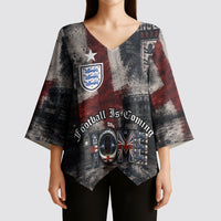 England National Football Kimono Sleeve Blouse Football is Coming Home Typography Grunge Style