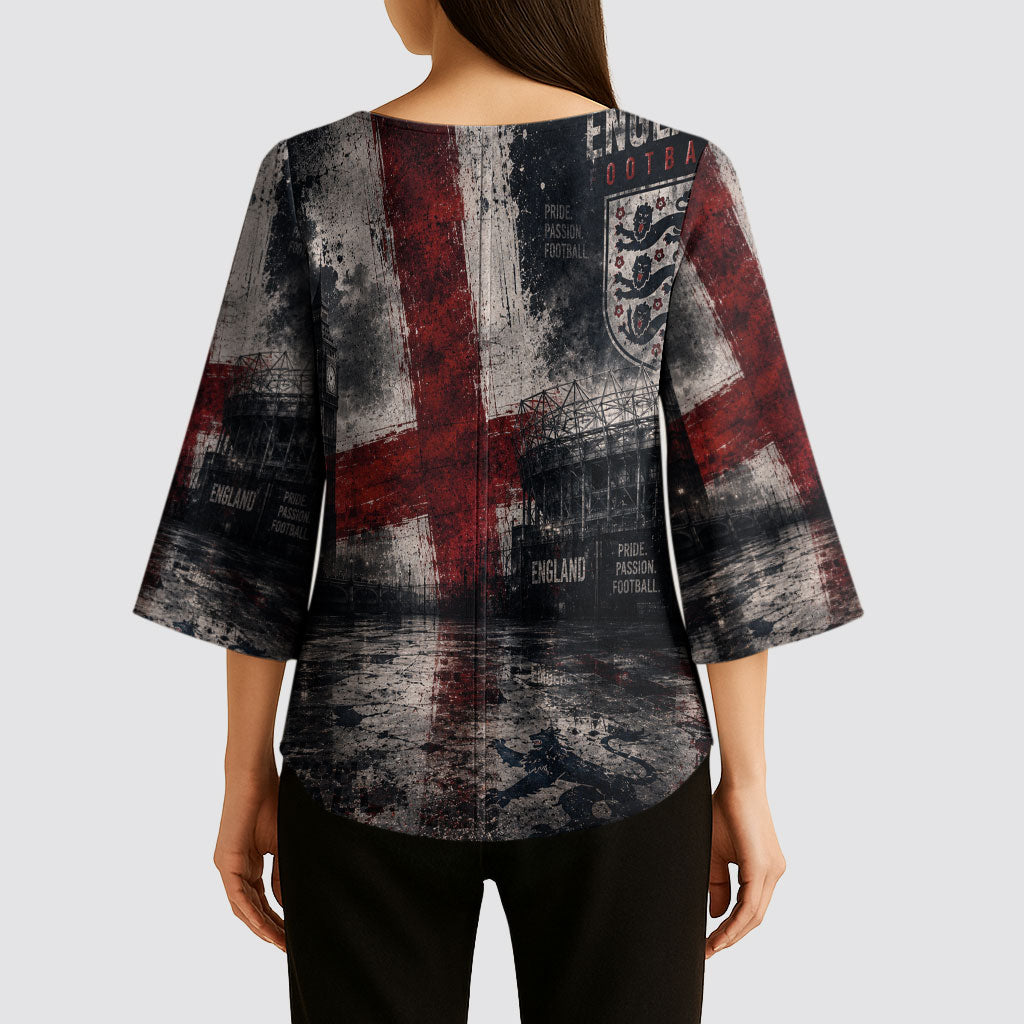 England National Football Kimono Sleeve Blouse Football is Coming Home Typography Grunge Style