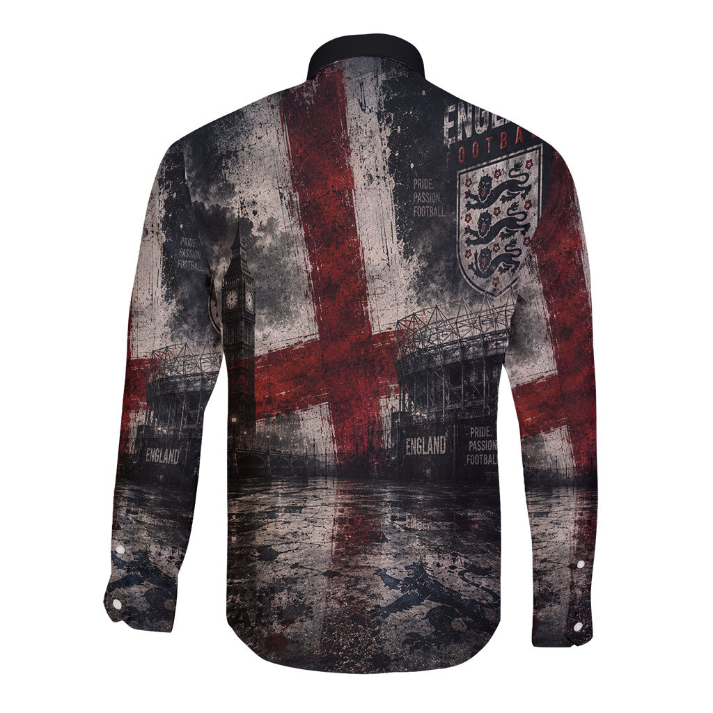 England National Football Long Sleeve Button Shirt Football is Coming Home Typography Grunge Style